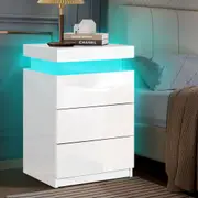 ALFORDSON 3 Drawers Bedside Table Perla LED Nightstand (White)