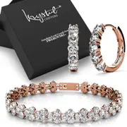Boxed Rose Gold Layered Bracelet and Earrings Set Embellished with SWAROVSKI® crystals