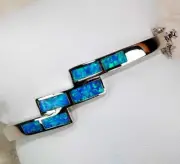 Australian Opal Inlay 925 Solid Sterling Silver Bangle Bracelet Jewelry OX3