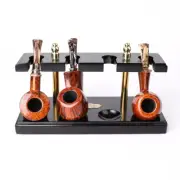Wooden Tobacco 4 Pipes Holder Rack Smoking Pipe Display Solid Wood Stand Black