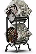 KAIGITE Vinyl Record Storage Holder with Mobile Wheels, Record Organize Rack, Matte Black Metal Book Display Stand, Holds 160-200 LPs, Suitable for Albums Magazines Files (2 Tier)