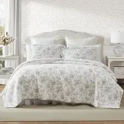 [Laura Ashley] Twin Quilt Set, Reversible Floral Cotton Bedding with Matching Sham, Home Decor for All Seasons (Walled Garden Brown, Twin)
