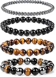 [GEHARTY] 4pcs Beaded Bracelets for Women,Natural Healing Crystal Gemstones Bracelet,Anxiety Stress Relief Bracelet Handmade purple Jewelry Presents for Women