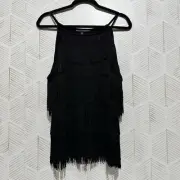 NWT White House Black Market Black Fringe Tank Top Women’s Size XL