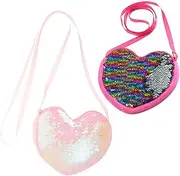 [Healeved] Heart Shaped Sequin Bag for Kids Toddler Crossbody Purse Sparkling Glitter Perfect for Girls Boys