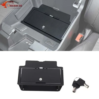 Metal Center Console Organizer Gun Safe Box w/Key Lock For Silverado SIERR 2022+