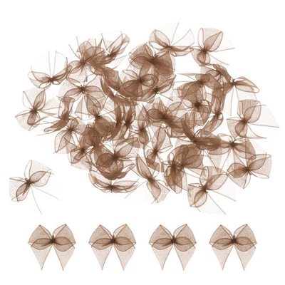 50Pcs Mini Chiffon Ribbon Bow 1" Mini Fabric Satin Craft DIY Brown