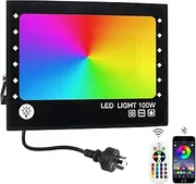 BOSITE 100W RGB LED Flood Light, Waterproof IP66 Floodlight, Outdoor Colour Changing Lights with Smart App Control & Group Control for Garden, Yard, Stage Lighting, Christmas/Halloween Parties Decor