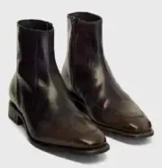 Handmade Mens Dark brown Square toe Side zipper boot, Men brown leather boot