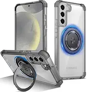 RUNGOS 360°Rotatable Magnetic Ring for Samsung S22 Case Magsafe, with Stand [Strong Magnetic] [Mil-Grade 4-Corner Airbag Reinforcement] Clear Shockproof Case for Samsung Galaxy S22 Case Cover 6.1''