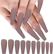 LoveOurHome 100pc Coffin Press on Nails Long Fake Nails Matte Full Cover False Nails Press ons Artificial Nail Medium Ballerina Fake Fingernail Nude Presson on Nail Tips for Women Kids Girls