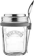 Kilner Rayware Breakfast Mason Jar with Spoon and Silicone Holder Set, 350 ml Capacity