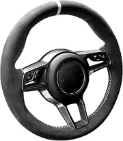 Alfanxi Hand Stitch Alcantara Steering Wheel Cover Compatible with Porsche Macan Panamera Cayenne 718 911 2015-2023 (White Stripe)