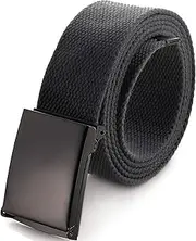 [Mile High Life] Cut To Fit Canvas Web Belt Size Up to 52" with Flip-Top Solid Black Military Buckle (16 Color and Combo Pack Options)