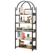 Fin 5Tier Open Bookshelf Wood Bookcase Storage Shelves With Metal Frame Display Rack
