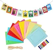 LEJHOME Paper Picture Frames, 30pcs Photo Frames for 4x6in Photo, Multi Color 30 Clothespins Photo Hanging Display Frames with 3 Ropes for Home and Wedding Decoration