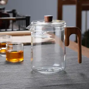 月牙泡茶壺實木把手加厚耐熱玻璃壺帶蓋大號防燙煮茶壺燒水壺