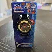 Kids Space Jam Flashlight LCD Watch Orange & Black w/ Flashing Lights Adjustable