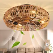 19" Farmhouse Boho Flush Mount 6 Speed Ceiling Fan Light with Remote, Reversible