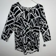 JM Collection Women’s Blouse Tunic Abstract Liquid Knit Travel Large Scoop Neck
