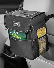 HOTOR Car Trash Can with Lid and Storage Pockets, 100% Leak-Proof Car Organizer, Waterproof Car Garbage Can, Multipurpose Trash Bin for Car - Black