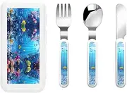 Colorful Ocean Theme 3 Piece Set For Camping Stainless Steel Flatware, Spoon, Fork, Knife, Ideal For Outdoor