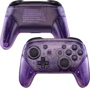 eXtremeRate Clear Atomic Puple Faceplate Backplate Handles for Nintendo Switch Pro Controller, DIY Replacement Grip Housing Shell Cover for Nintendo Switch Pro - Controller NOT Included