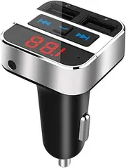 Bluetooth FM Transmitter for Car with AUX Input, Blufree Wireless Bluetooth 4.2 in-Car FM Radio Audio Adapter Hands-Free Calling Car Kit with Dual USB Ports, Support IF Card/USB disk Music Play,Voltage Detect.