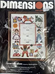 Vintage 1981 Dimensions Cross Stitch Kit Funtime Birth Record for Baby 3024