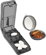 Multiple Pill Cutter with Grey Small Pill Box, Doubles as a Pill Box, Pill Cutter for Medication, Vitamins, Fish Oil and Supplements,for Purse Pocket