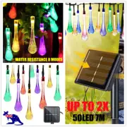 7M Solar Fairy String Lights 50 LED RGB Raindrop Garden Outdoor Lamp Party Decor