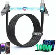 4-in-1 100W USB C Cable Lightning Charging Cable - 6FT Flat Braided Multi iPhone iPad Charger Cord with Lightning, USB-C for iPhone 15/16, Samsung, iPad, MacBook - Supports CarPlay and Android Auto
