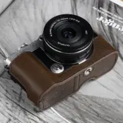 Real Cowhide Camera Half Body Case Cover Bag Bottom Opening Fit For Olympus E-P7