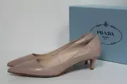 sz 9 / 39 Prada Beige Leather Pointy Toe Classic Pointed Toe Pump Heel Shoes