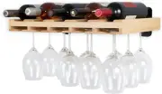Palomino Wall Mounted Wood Floating Wine Liquor Bottle Rack with Glassware Holde