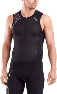 2XU Men's Compression Tri Singlet (Black/Gold, Small)