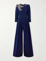 [Jenny Packham] Jenny Packham - Embellished Crepe Jumpsuit - Navy - UK 14 UK 14 Blue