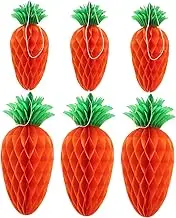 6pcs Carrot Honeycomb Pom Poms Decorative Tissue Hanging Flowers for Spring Celebrations for Parties Showers and Classroom Decor