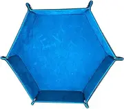 PERSELOSO Hexagon Dice Tray Collapsible PU Leather Storage Box Foldable Design for Easy Cleaning Stylish Desktop Organizer for Storing Dice Mobile Phones Keys Jewelry Blue