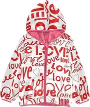 [GuoChe] Girls Sherpa Lined Valentines Love Text Modern Romantic Red Children Coats For Toddler Boys pink Girls Fleece Zip Up