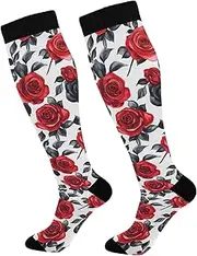 [AIXIWAWA] Socks-Rose Red Black 1 Pair for Women Men, Knee High Long Socks for Athletic Casual Running, Multicolor
