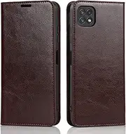 [Cavor] for Samsung Galaxy A22 5G Case, Crazy Horse Pattern PU Leather Book Folio Flip Wallet Case Phone Cover with Kickstand Feature & Card Slots for Samsung A22 5G (6.6") - Dark Brown