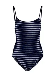 Hunza G Pamela Striped Seersucker Swimsuit - Navy - One Size ONE SIZE