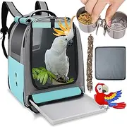 DJAER Bird Backpack Carrier Travel cage for Cockatiel, Parrot Carrier Backpack,Parakeet Travel cage with 2 Bowls Tray and Standing Perch, African Grey Carrier for Large and Small Birds