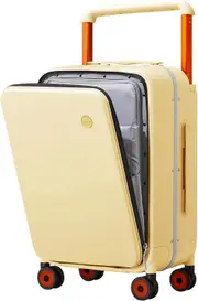 Mixi Luxury Wide Handle Suitcase Carry On Luggage PC Hardside with Aluminum Frame Laptop Front Open, Smoke Yellow 20-inch, Front Open Wide Handle Carry on Suitcase with Aluminum Frame