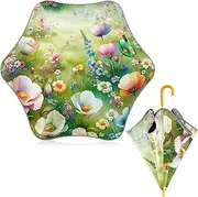 [ODAWA] Kid Umbrellas Spring Garden Bloom J Handle Golf Stick Umbrella, Uv Umbrellas for Sun Protection