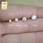 14K REAL Solid Gold Round Cubic Zirconia Basic Stud Earrings Tragus Men Women