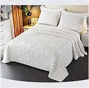 Quilt Set King-106x92 Full/Queen-88x92 Beige Embroidery Bedding Bedspread Coverlet Set for Summer Lightweight Cotton Quilt with 2 Pillowcases,3 Pieces (Color : Beige, Size : 270x234cm-106x92)