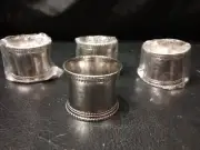 Set of 4 Pier 1 Hammered Silver Tone Beaded Napkin Rings Table Decor ~ NEW