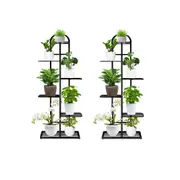 SOGA 2X 6 Tier 7 Pots Black Metal Plant Stand Flowerpot Display Shelf Rack Indoor Home Office Decor